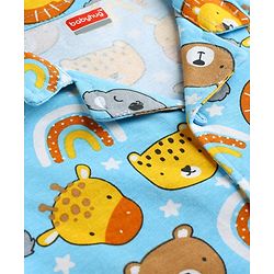 Babyhug Cotton Knit Full Sleeves Shirt & Pyjama Co-ord Night Suit with Animal Print - Light Blue
