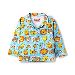 Babyhug Cotton Knit Full Sleeves Shirt & Pyjama Co-ord Night Suit with Animal Print - Light Blue