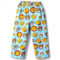 Babyhug Cotton Knit Full Sleeves Shirt & Pyjama Co-ord Night Suit with Animal Print - Light Blue