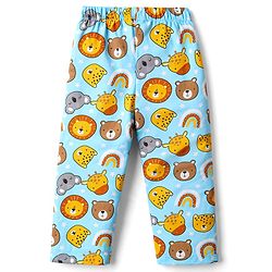 Babyhug Cotton Knit Full Sleeves Shirt & Pyjama Co-ord Night Suit with Animal Print - Light Blue