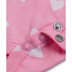 Babyhug 100% Cotton Knit Half Cap Sleeves Onesie with Headband & Heart Print - Pink