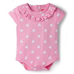 Babyhug 100% Cotton Knit Half Cap Sleeves Onesie with Headband & Heart Print - Pink