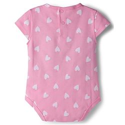 Babyhug 100% Cotton Knit Half Cap Sleeves Onesie with Headband & Heart Print - Pink