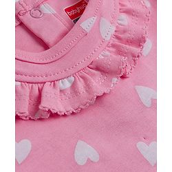 Babyhug 100% Cotton Knit Half Cap Sleeves Onesie with Headband & Heart Print - Pink
