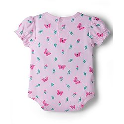 Babyhug 100% Cotton Knit Half Puffed Sleeves Onesie with Headband & Butterfly Print - Pink