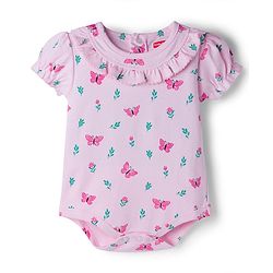 Babyhug 100% Cotton Knit Half Puffed Sleeves Onesie with Headband & Butterfly Print - Pink