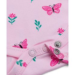 Babyhug 100% Cotton Knit Half Puffed Sleeves Onesie with Headband & Butterfly Print - Pink