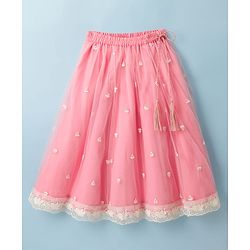 Babyhug Net Woven Three Fourth Sleeves Embroidered Choli Lehenga Set With Dupatta - Peach