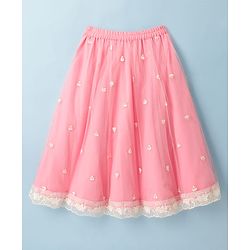 Babyhug Net Woven Three Fourth Sleeves Embroidered Choli Lehenga Set With Dupatta - Peach