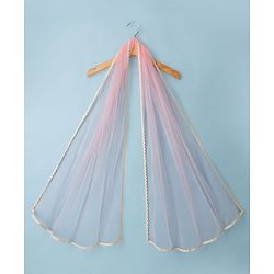 Babyhug Net Woven Three Fourth Sleeves Embroidered Choli Lehenga Set With Dupatta - Peach