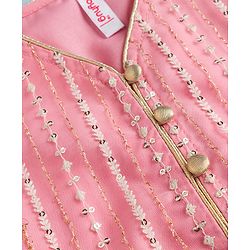 Babyhug Net Woven Three Fourth Sleeves Embroidered Choli Lehenga Set With Dupatta - Peach