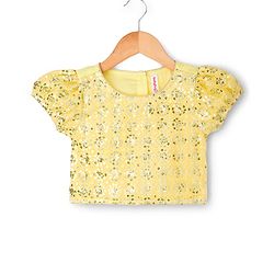 Babyhug Net Woven Half Sleeves Lehenga Choli Set With Sequin Detailing & Dupatta - Yellow