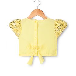 Babyhug Net Woven Half Sleeves Lehenga Choli Set With Sequin Detailing & Dupatta - Yellow
