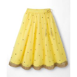 Babyhug Net Woven Half Sleeves Lehenga Choli Set With Sequin Detailing & Dupatta - Yellow