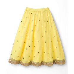 Babyhug Net Woven Half Sleeves Lehenga Choli Set With Sequin Detailing & Dupatta - Yellow