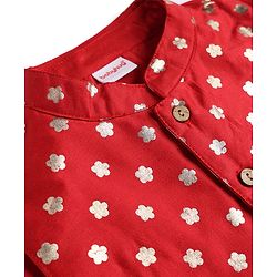 Babyhug Cotton Blend Woven Full Sleeves Kurta Dhoti Set with Polka Dot Printed Nehru Jacket - Red