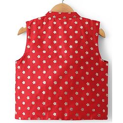 Babyhug Cotton Blend Woven Full Sleeves Kurta Dhoti Set with Polka Dot Printed Nehru Jacket - Red