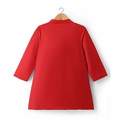 Babyhug Cotton Blend Woven Full Sleeves Kurta Dhoti Set with Polka Dot Printed Nehru Jacket - Red