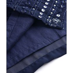 Babyhug Georgette Woven Full Sleeves Kurta Pajama Set with Embroidery & Sequin Detailing - Navy Blue