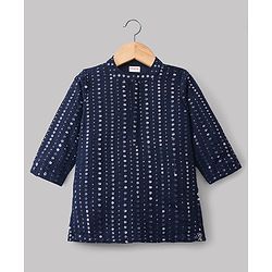 Babyhug Georgette Woven Full Sleeves Kurta Pajama Set with Embroidery & Sequin Detailing - Navy Blue