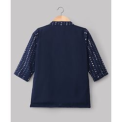 Babyhug Georgette Woven Full Sleeves Kurta Pajama Set with Embroidery & Sequin Detailing - Navy Blue