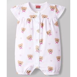 Babyhug 100% Cotton Interlock Knit Half Sleeves Romper With Teddy Print - Multicolor