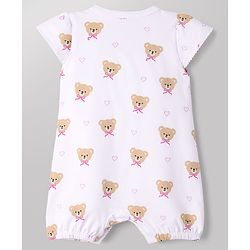 Babyhug 100% Cotton Interlock Knit Half Sleeves Romper With Teddy Print - Multicolor