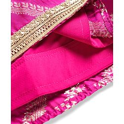 Babyhug Brocade Woven Half Sleeves Polka Dot Printed Choli Lehenga Set with Dupatta & Embroidery - Fuchsia