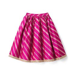 Babyhug Brocade Woven Half Sleeves Polka Dot Printed Choli Lehenga Set with Dupatta & Embroidery - Fuchsia