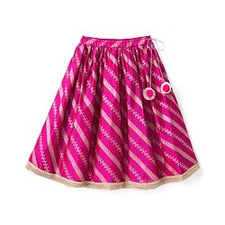 Babyhug Brocade Woven Half Sleeves Polka Dot Printed Choli Lehenga Set with Dupatta & Embroidery - Fuchsia
