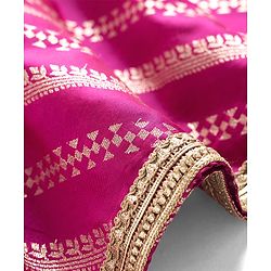 Babyhug Brocade Woven Half Sleeves Polka Dot Printed Choli Lehenga Set with Dupatta & Embroidery - Fuchsia