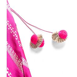 Babyhug Brocade Woven Half Sleeves Polka Dot Printed Choli Lehenga Set with Dupatta & Embroidery - Fuchsia