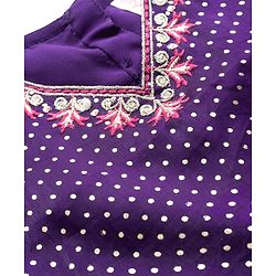 Babyhug Brocade Woven Half Sleeves Polka Dot Printed Choli Lehenga Set with Dupatta & Embroidery - Fuchsia