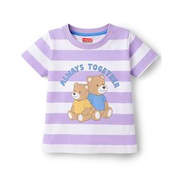 Babyhug Cotton Knit T-Shirt Half Sleeves Striped with Graphics Multi Color 6-9 Months