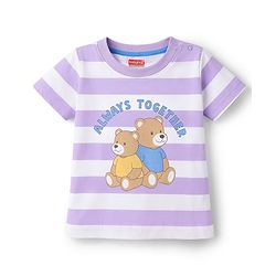 Babyhug Cotton Knit T-Shirt Half Sleeves Striped with Graphics Multi Color 6-9 Months