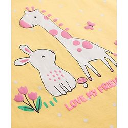 Babyhug Cotton Knit Half Sleeves Nighty with Animal Print - Yellow