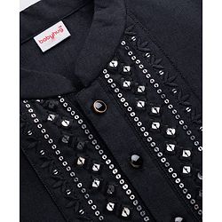 Babyhug Cotton Blend Woven Full Sleeves Kurta Pajama Set with Embroidery - Black