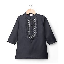Babyhug Cotton Blend Woven Full Sleeves Kurta Pajama Set with Embroidery - Black