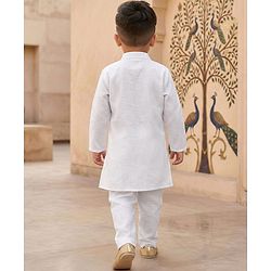 Babyhug Cotton Blend Woven Full Sleeves Kurta Pajama Set with Embroidery & Sequin Detailing - White