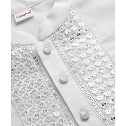 Babyhug Cotton Blend Woven Full Sleeves Kurta Pajama Set with Embroidery & Sequin Detailing - White