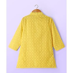 Babyhug Cotton Blend Woven Full Sleeves Kurta Pajama Set with Embroidery - Yellow