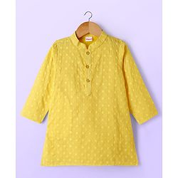 Babyhug Cotton Blend Woven Full Sleeves Kurta Pajama Set with Embroidery - Yellow