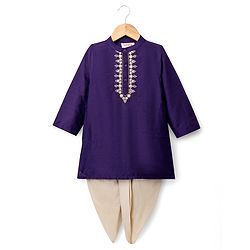Babyhug Woven Full Sleeves Kurta Dhoti Set with Embroidery - Navy Blue