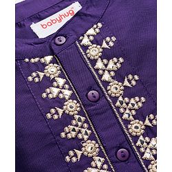 Babyhug Woven Full Sleeves Kurta Dhoti Set with Embroidery - Navy Blue