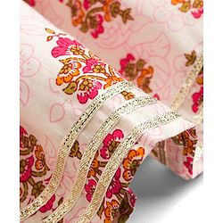 Babyhug Cambric Woven Three Forth Sleeves Floral Printed & Sequinned Ethnic Frock - Light Pink