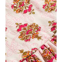 Babyhug Cambric Woven Three Forth Sleeves Floral Printed & Sequinned Ethnic Frock - Light Pink