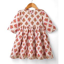 Babyhug Cambric Woven Three Forth Sleeves Floral Printed & Sequinned Ethnic Frock - Light Pink