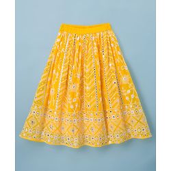 Babyhug Georgette Woven Frill Sleeves Choli Lehenga Set with Dupatta & Embroidery - Yellow