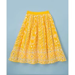 Babyhug Georgette Woven Frill Sleeves Choli Lehenga Set with Dupatta & Embroidery - Yellow