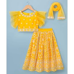 Babyhug Georgette Woven Frill Sleeves Choli Lehenga Set with Dupatta & Embroidery - Yellow